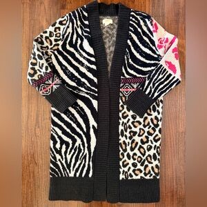 Maeve Black and Pink Animal Long Cardigan